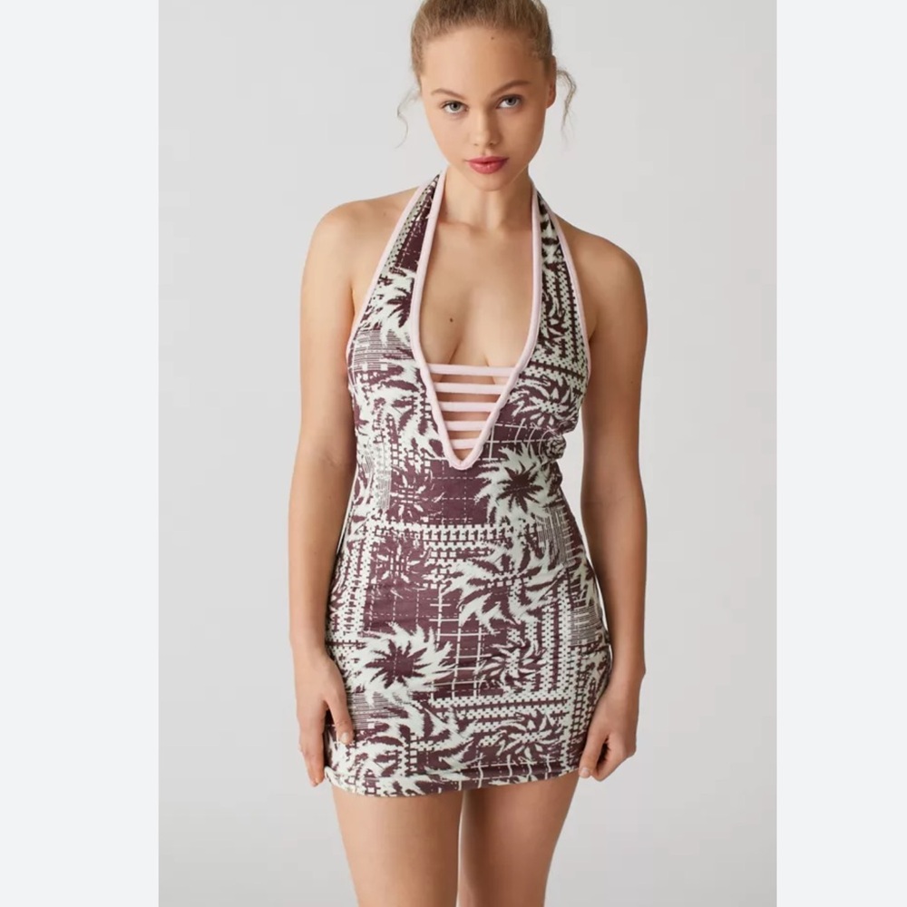Urban Outfitters New Girl Order Printed Velour Cut-Out Mini Dress Size 10